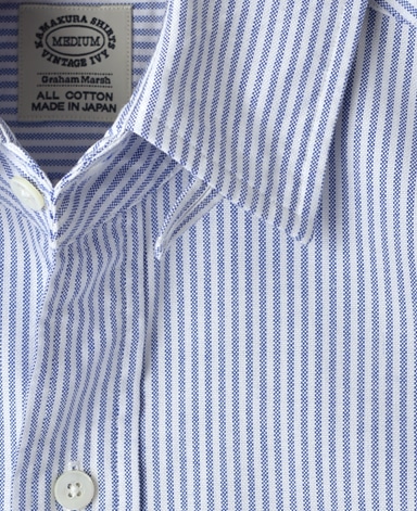 Crafted Collar Mens Classic Fit Button-Down Collar Casual Shirt 18 Neck 34 Sleeve Blue Stripe