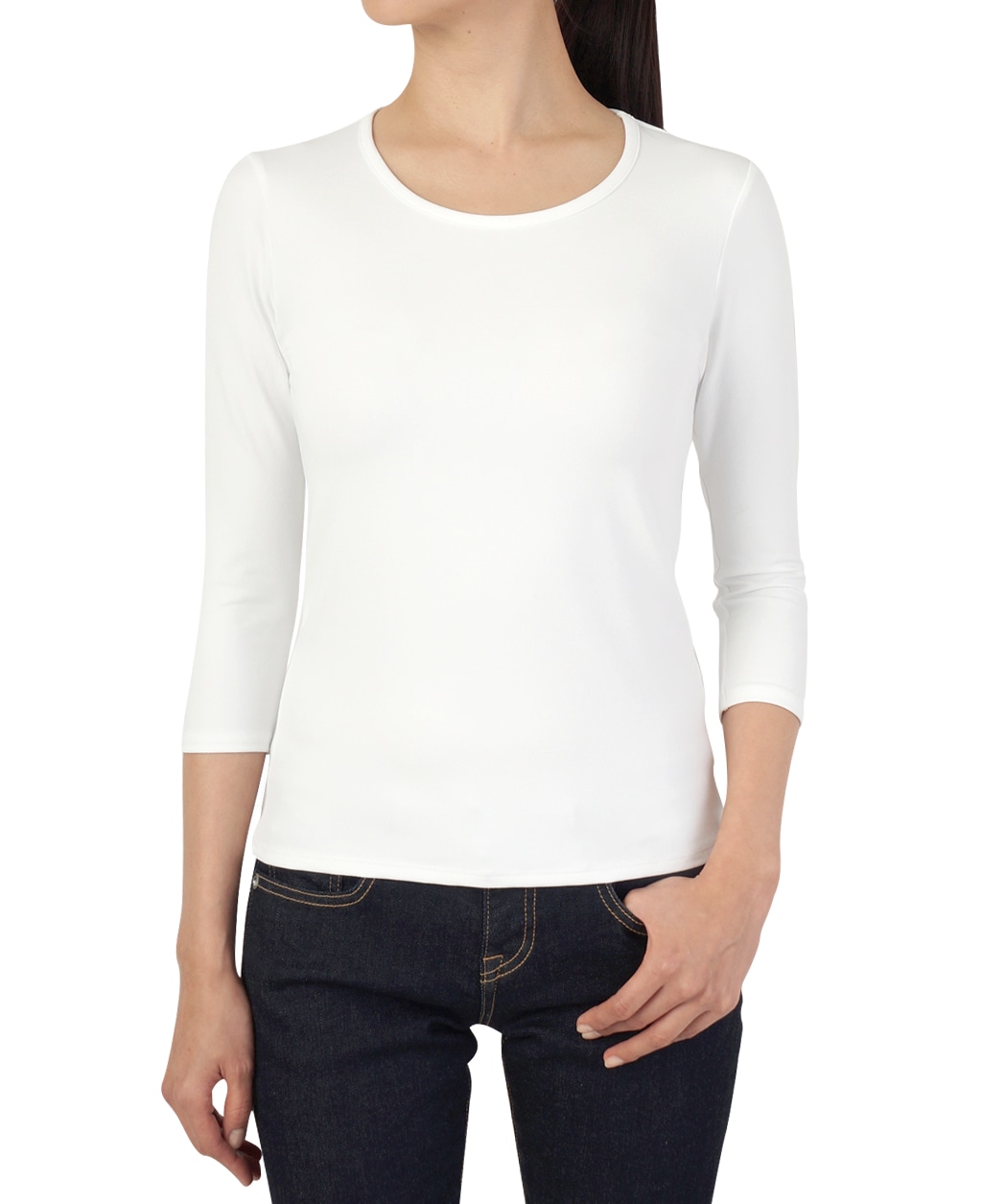 クルーネック七分袖カットソー(36 白): レディース | メーカーズシャツ鎌倉 公式通販 | 日本製ワイシャツ ネクタイ ブラウス