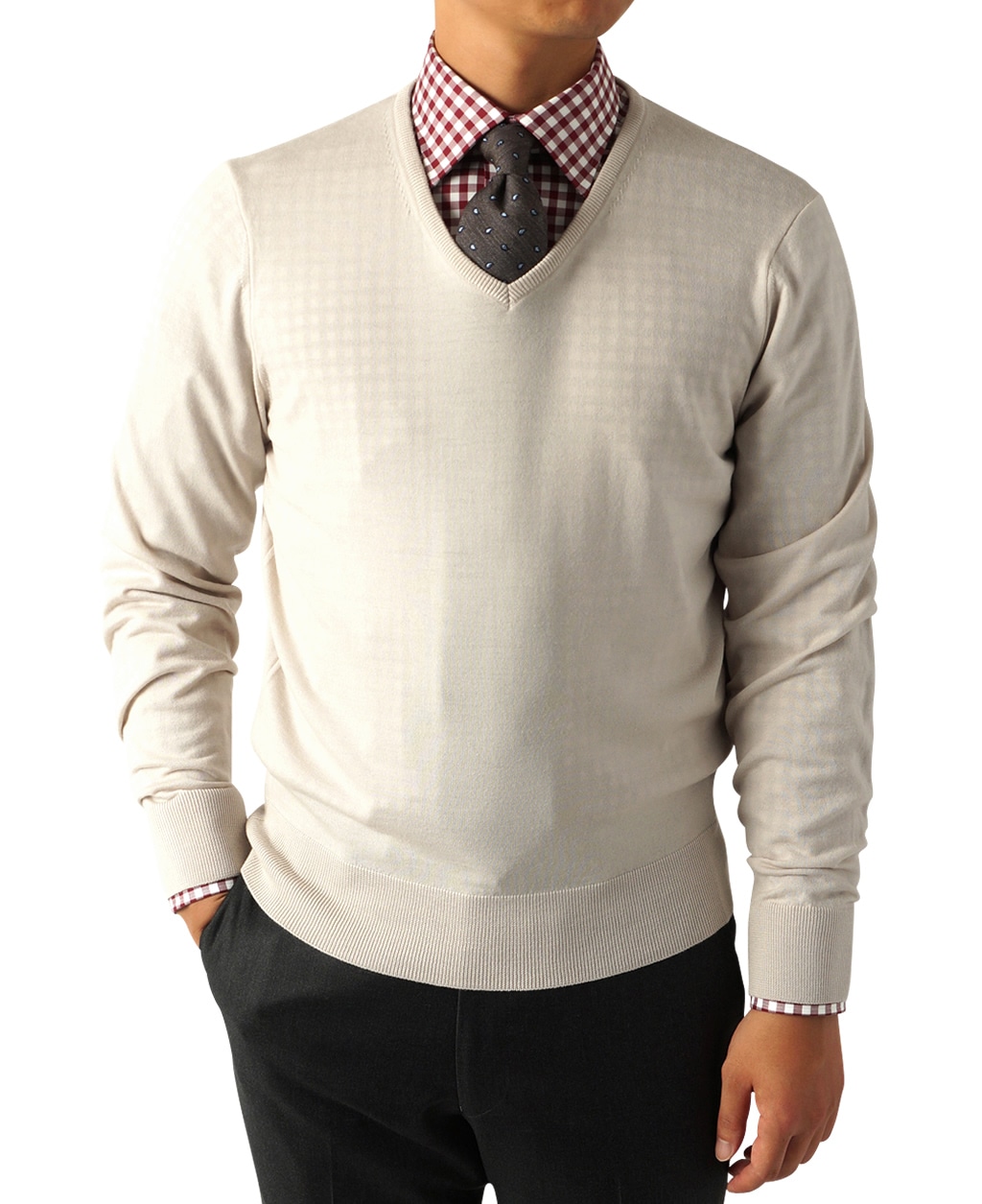 Vネックセーター(L 白) メンズ メーカーズシャツ鎌倉 公式通販 日本製ワイシャツ